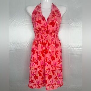 Madden NYC floral‎ flare halter dress with gathered waist size Large